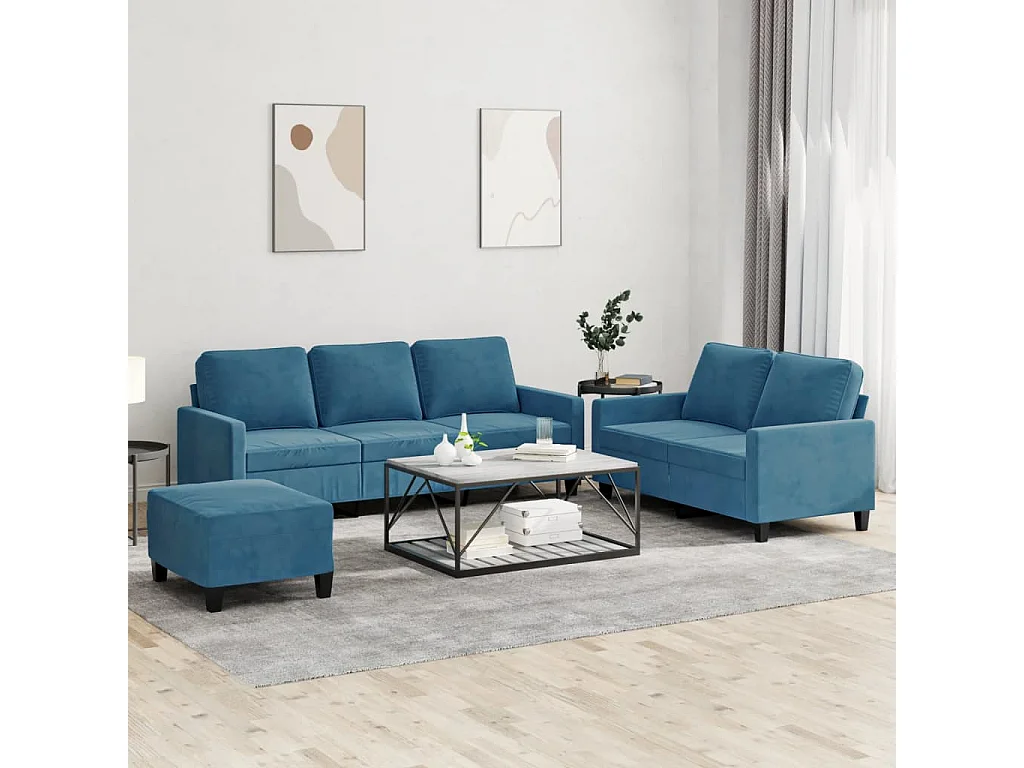 Ensemble de canapés 3 pcs avec coussins Bleu Velours