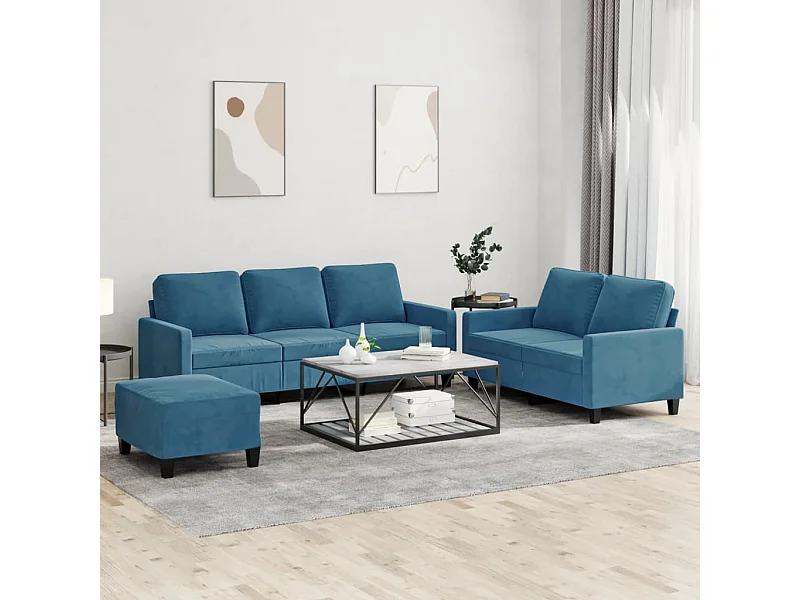 Ensemble de canapés 3 pcs avec coussins Bleu Velours