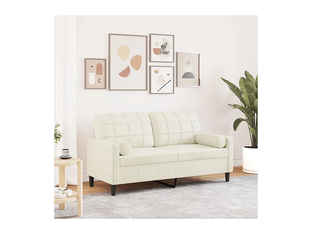 Sofá de 2 plazas con cojines decorativos color crema 140 cm terciopelo
