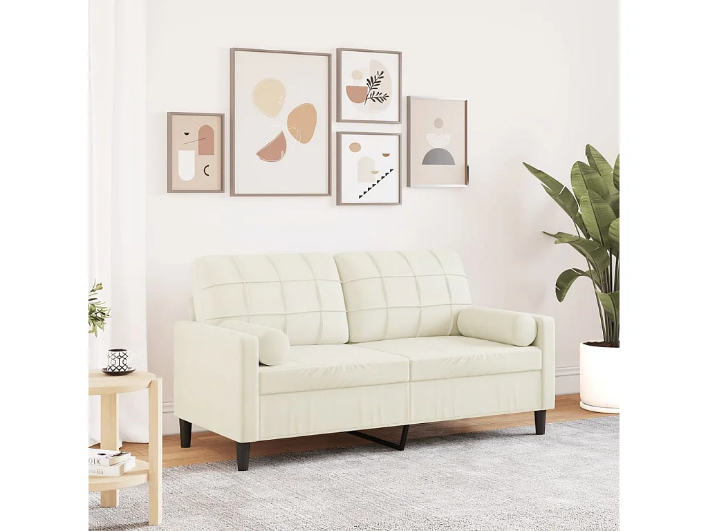 Divano 2 posti con cuscini decorativi crema 140 cm velluto