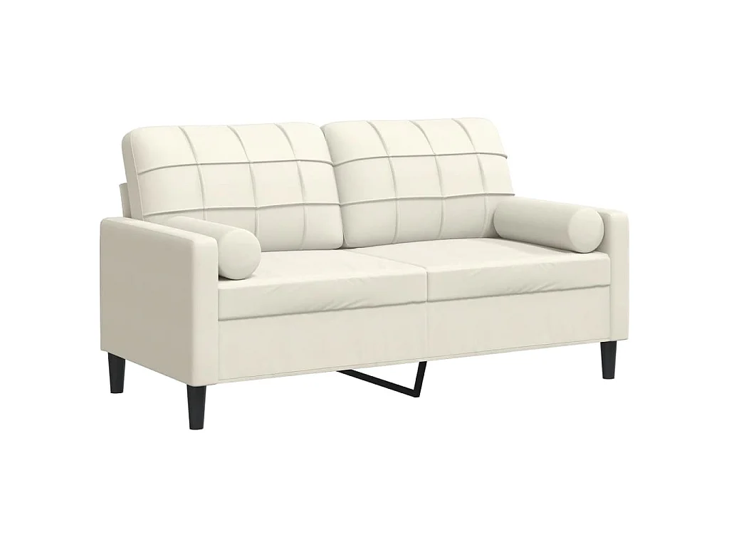 Divano 2 posti con cuscini decorativi crema 140 cm velluto
