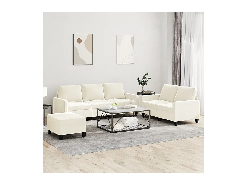 Conjunto de sofá de 3 piezas con cojines de terciopelo color crema