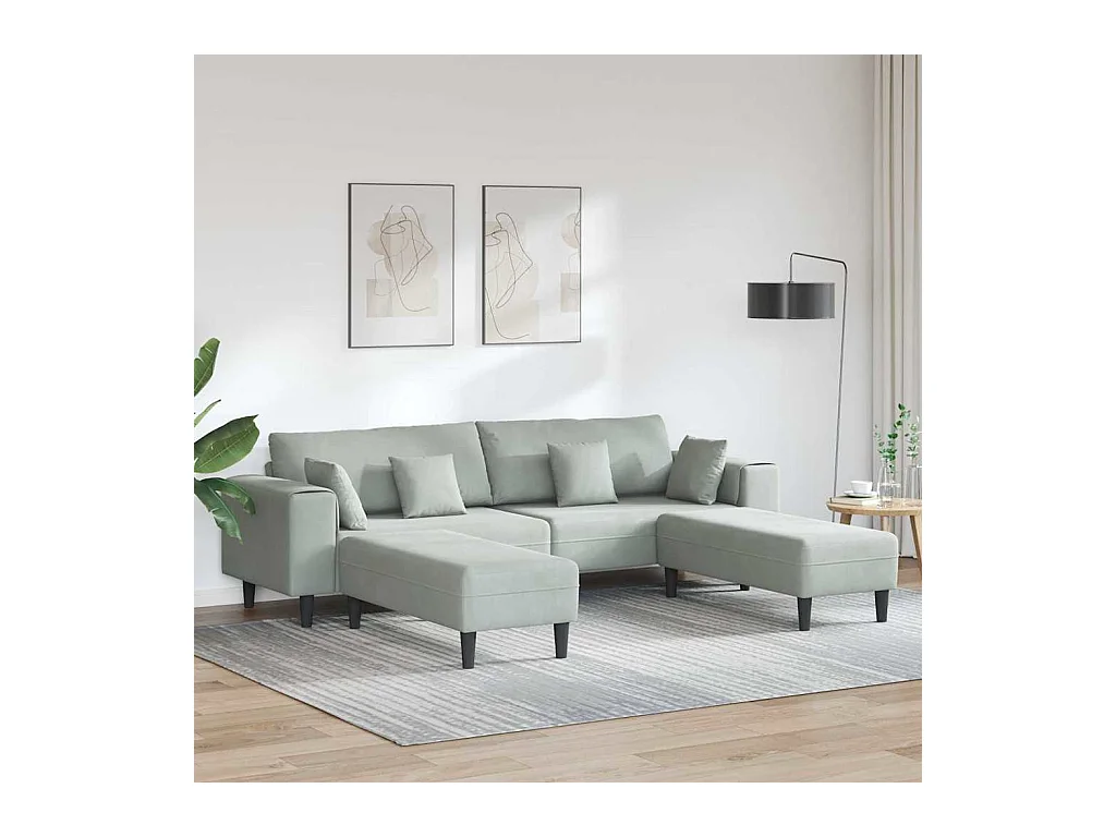 Divano in velluto con cuscino 3 pezzi Grigio chiaro 208 cm Velluto