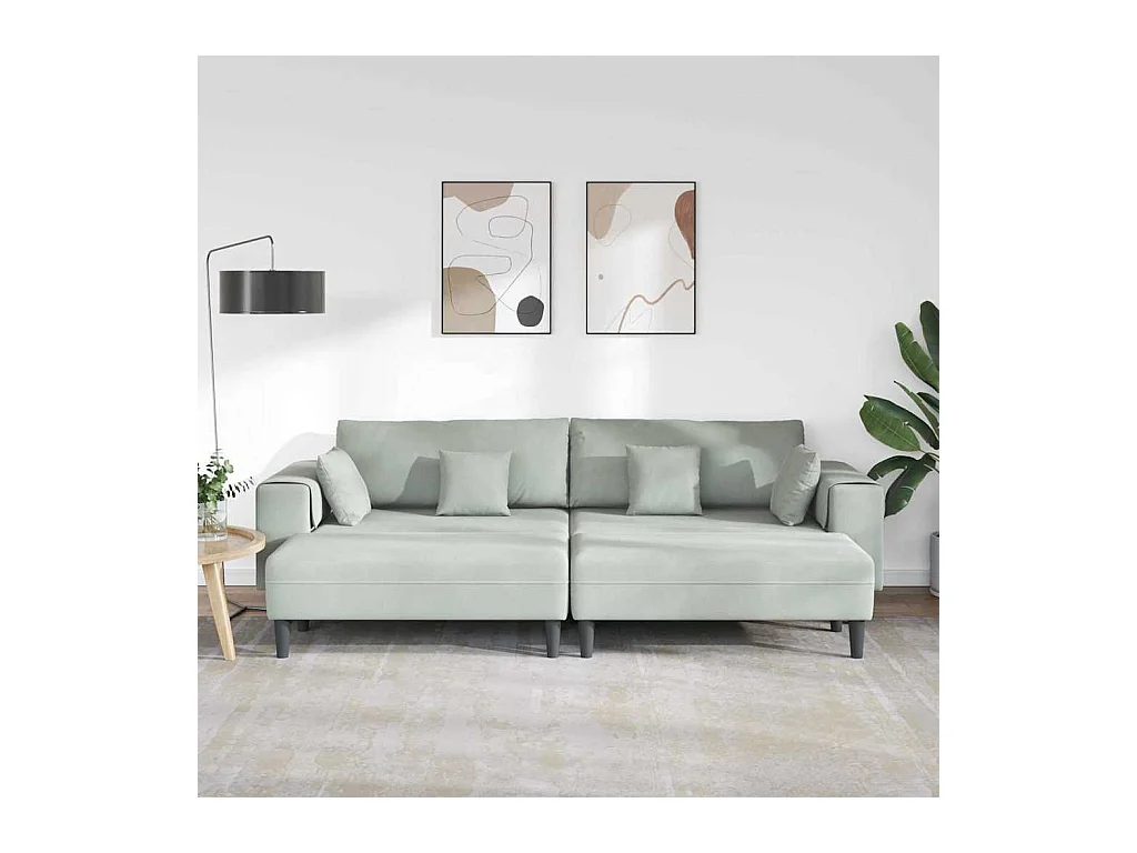 Divano in velluto con cuscino 3 pezzi Grigio chiaro 208 cm Velluto