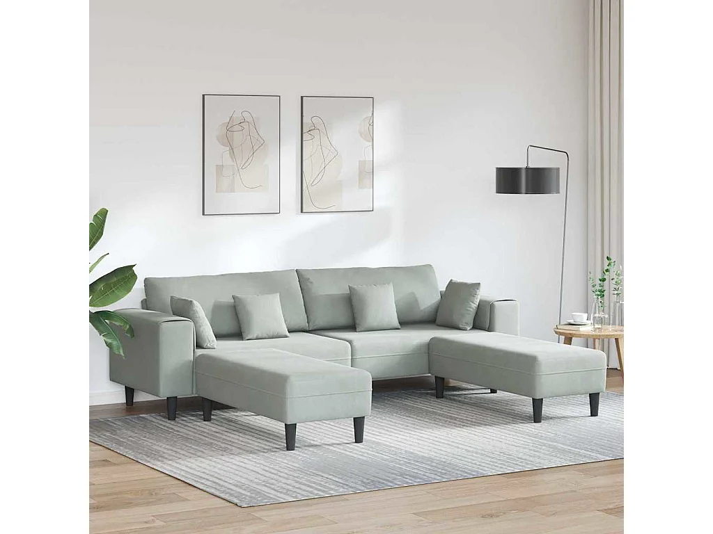 Samtsofa mit Kissen 3-tlg. Hellgrau 208 cm Samt