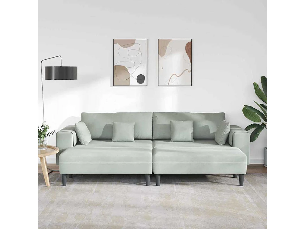 Samtsofa mit Kissen 3-tlg. Hellgrau 208 cm Samt