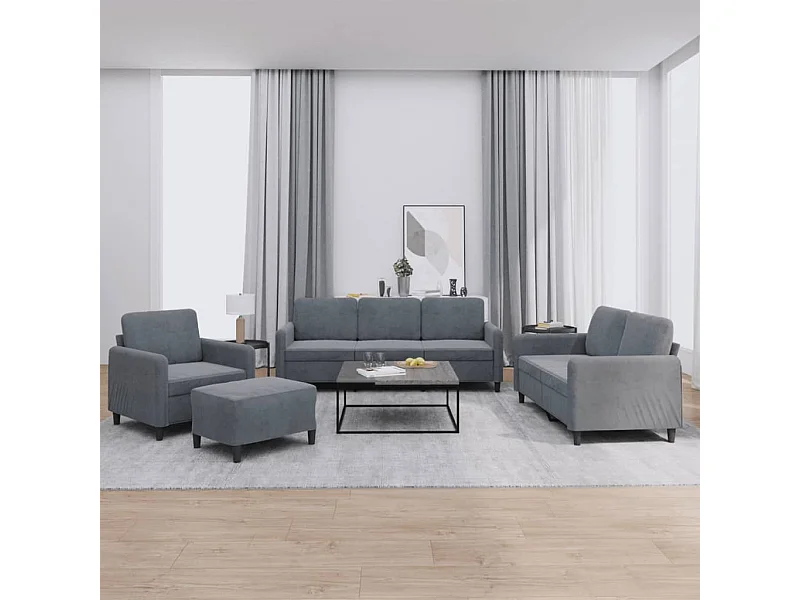 Set di divani 4 pezzi in velluto grigio scuro