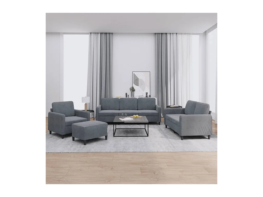 Set di divani 4 pezzi in velluto grigio scuro