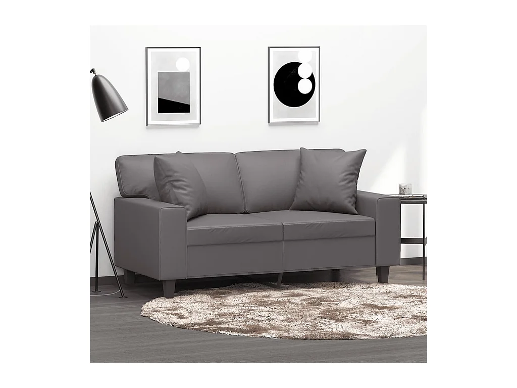 Canapé 2 places avec oreillers gris 120 cm similicuir
