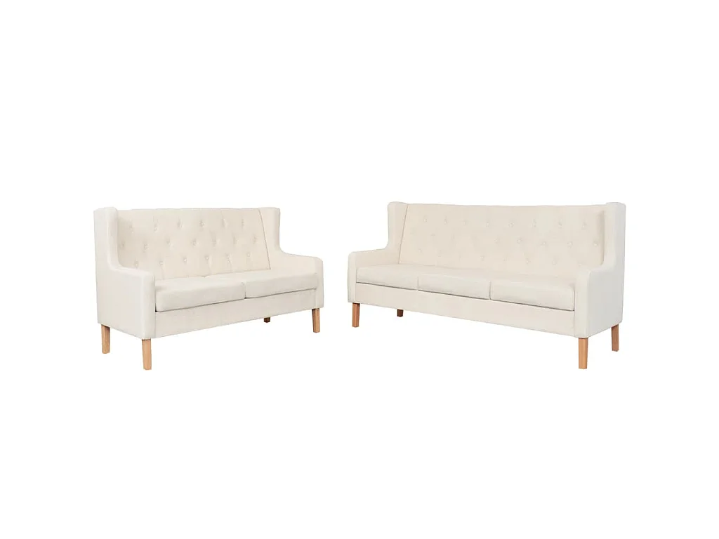 2-teiliges Sofaset, cremeweißer Stoff