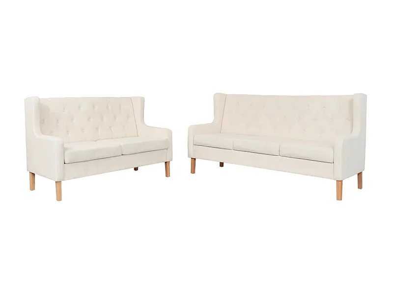 Set di 2 divani in tessuto bianco crema
