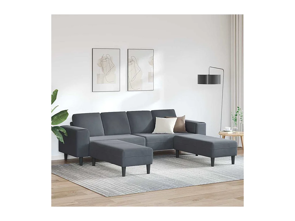 Set di divani 3 pezzi in velluto grigio scuro