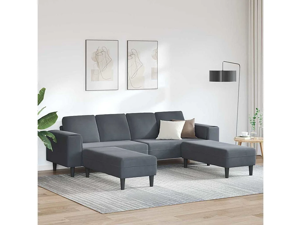 3-teiliges Sofaset aus dunkelgrauem Samt