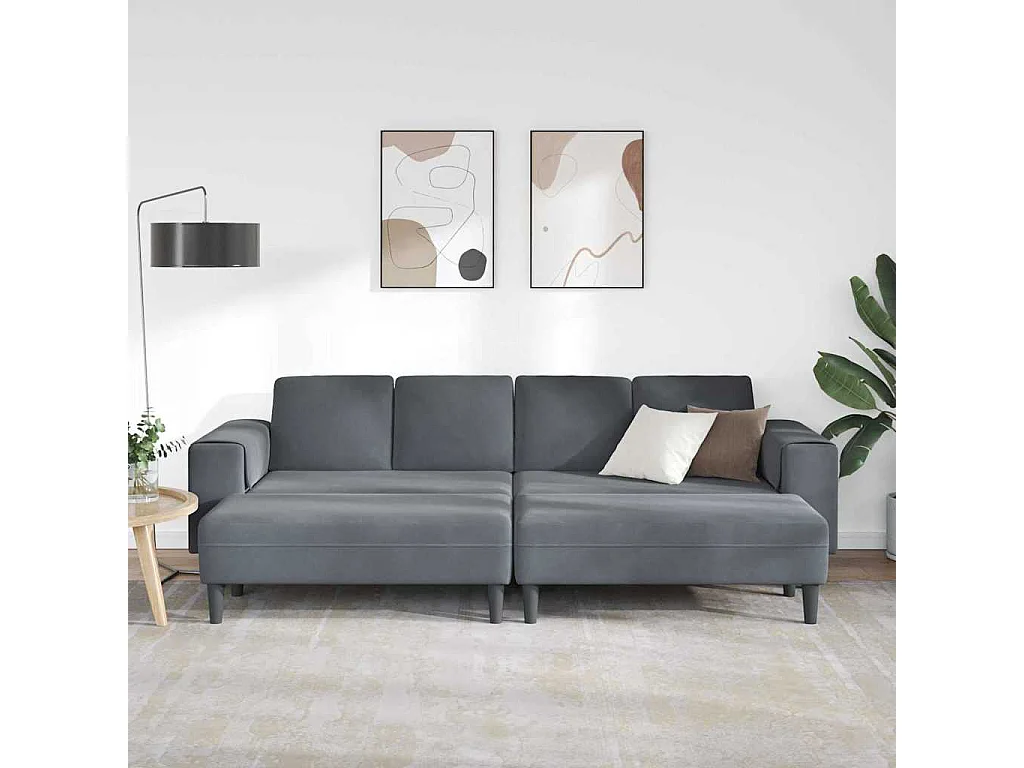 3-teiliges Sofaset aus dunkelgrauem Samt