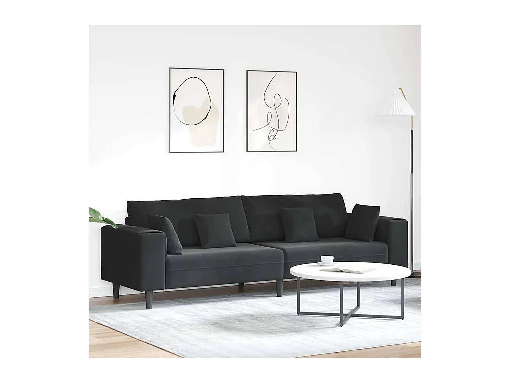 Divano in velluto con cuscino Nero 208 cm Velluto
