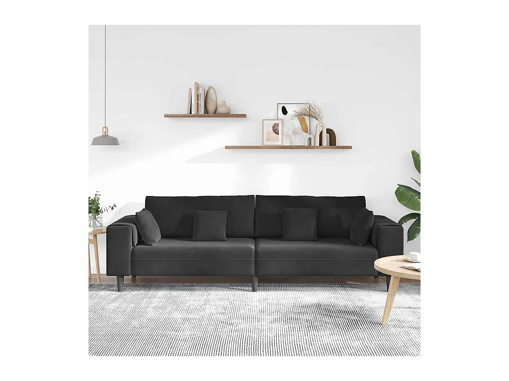Divano in velluto con cuscino Nero 208 cm Velluto