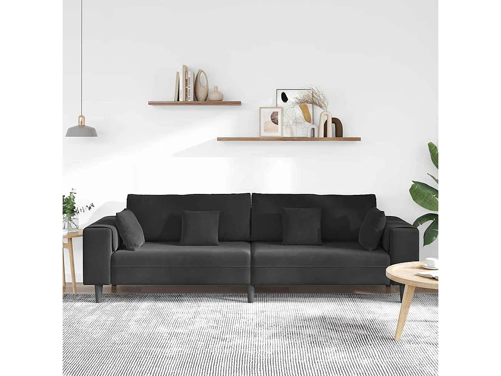 Divano in velluto con cuscino Nero 208 cm Velluto