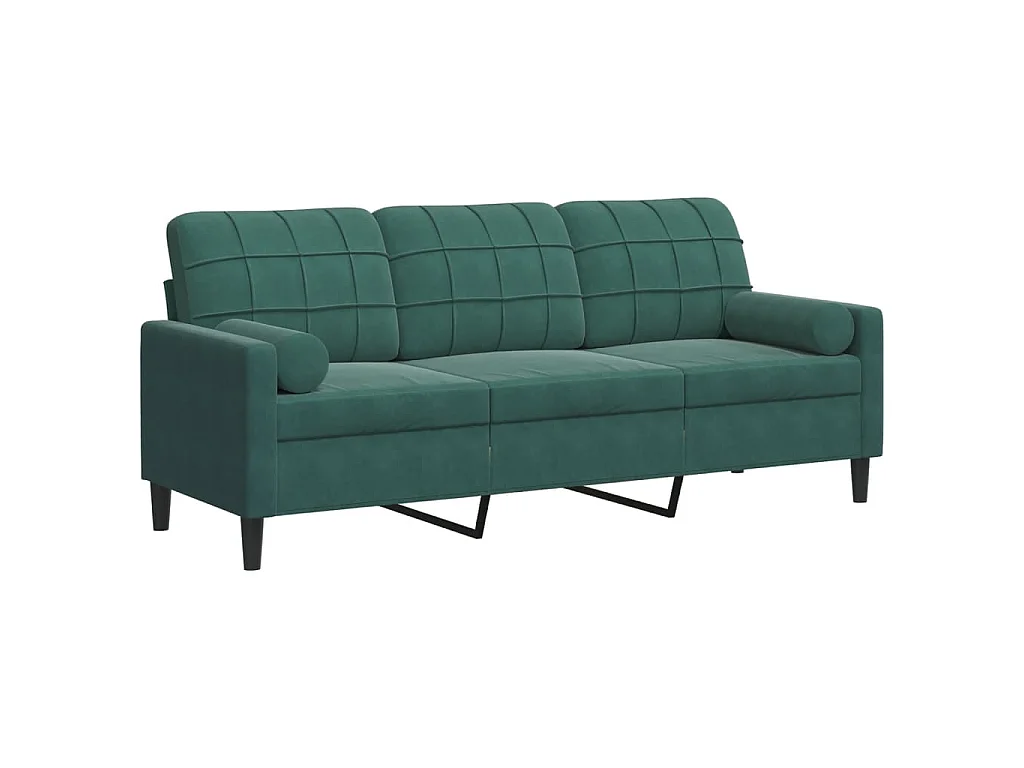 Divano 3 posti con cuscini verde scuro 180 cm in velluto