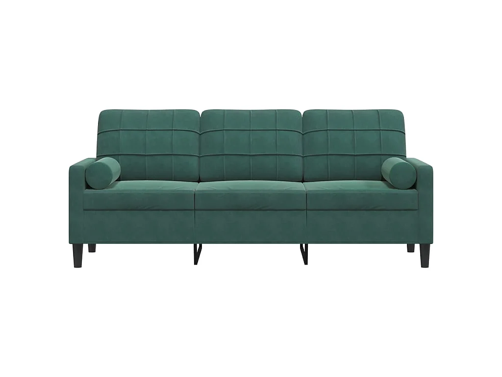 Divano 3 posti con cuscini verde scuro 180 cm in velluto