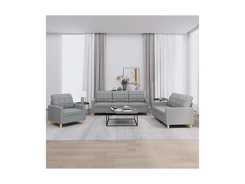Ensemble de canapés 3 pcs avec coussins Gris clair Tissu