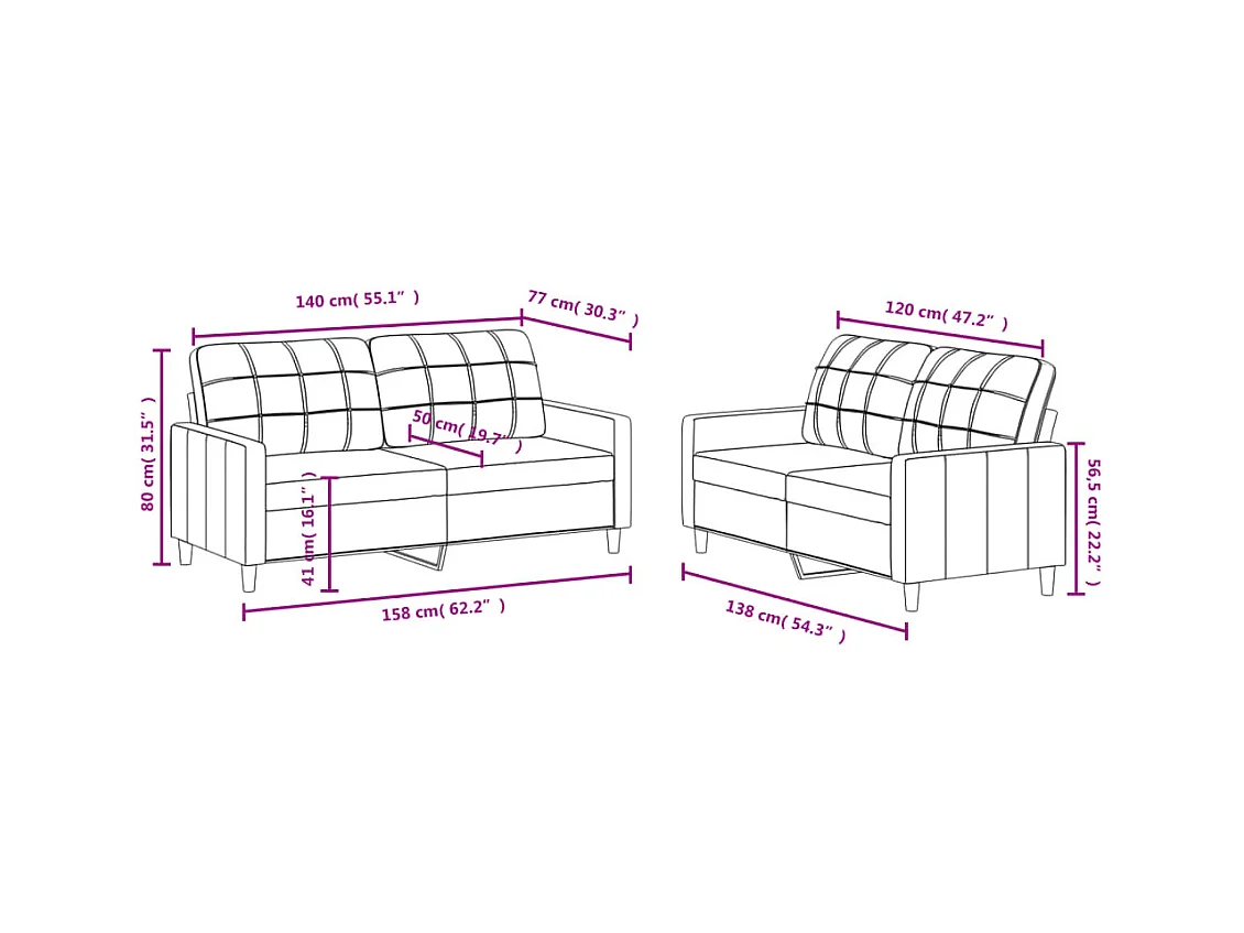2-delige bankstel met kussens crèmekleurige stof