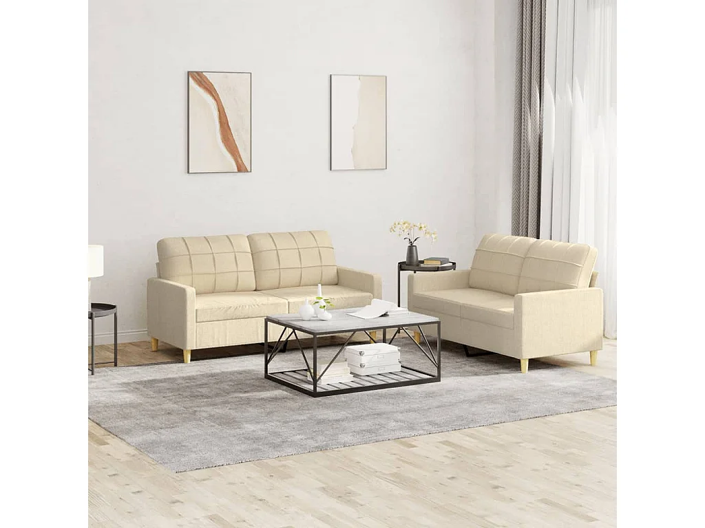 Ensemble de canapés 2 pcs avec coussins Crème Tissu