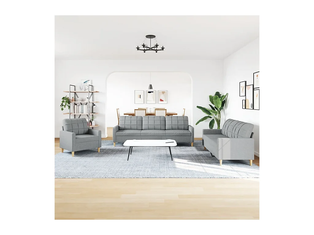 Set di divani 3 pezzi in tessuto grigio chiaro
