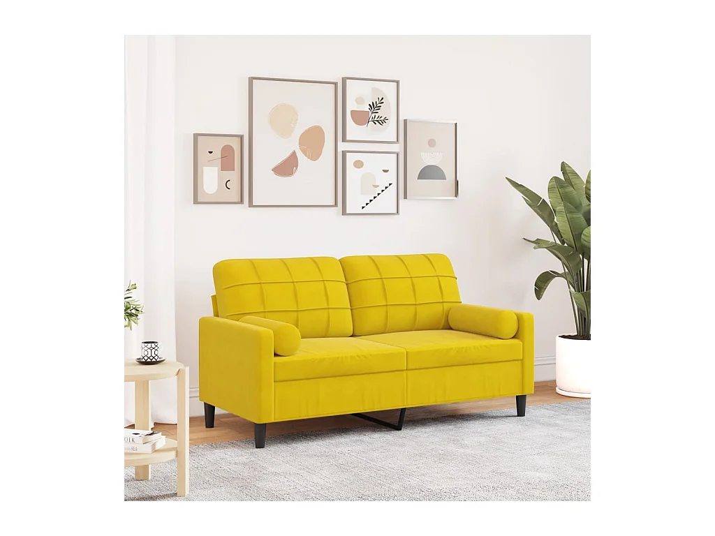 Divano 2 posti con cuscini decorativi giallo 140 cm velluto