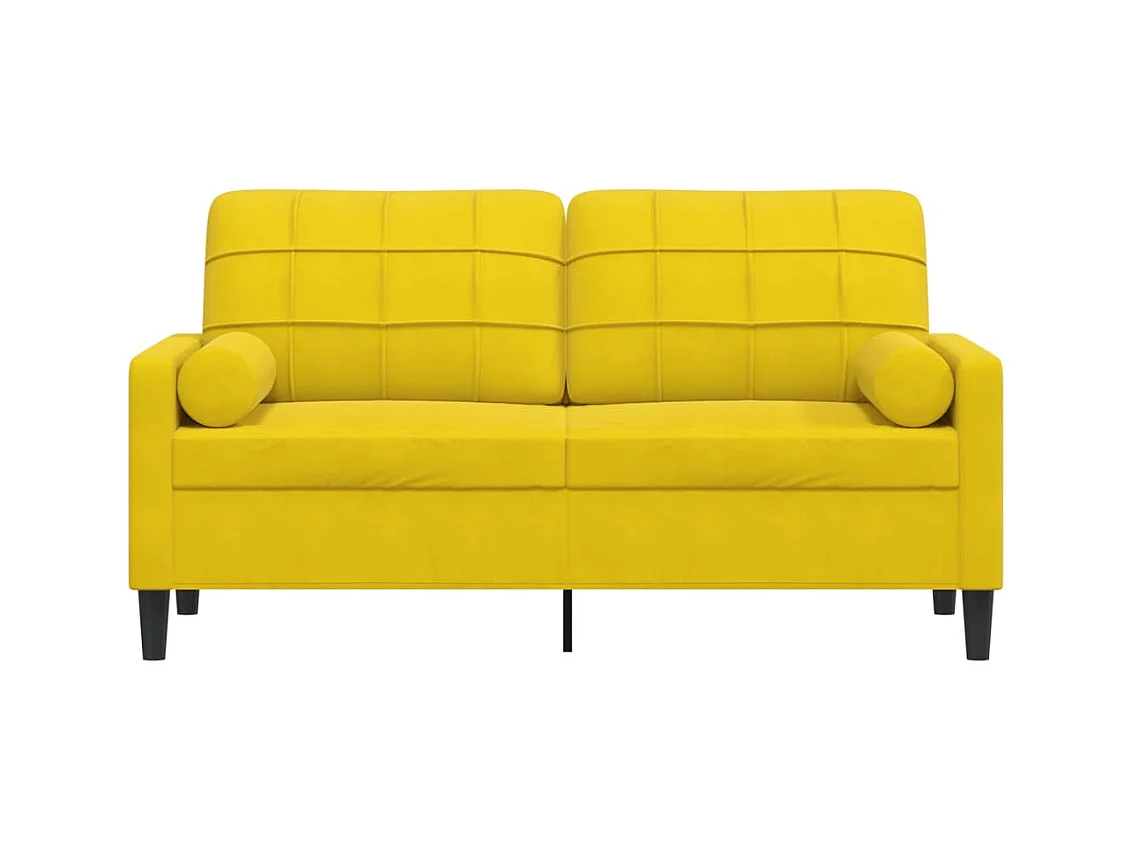 Divano 2 posti con cuscini decorativi giallo 140 cm velluto