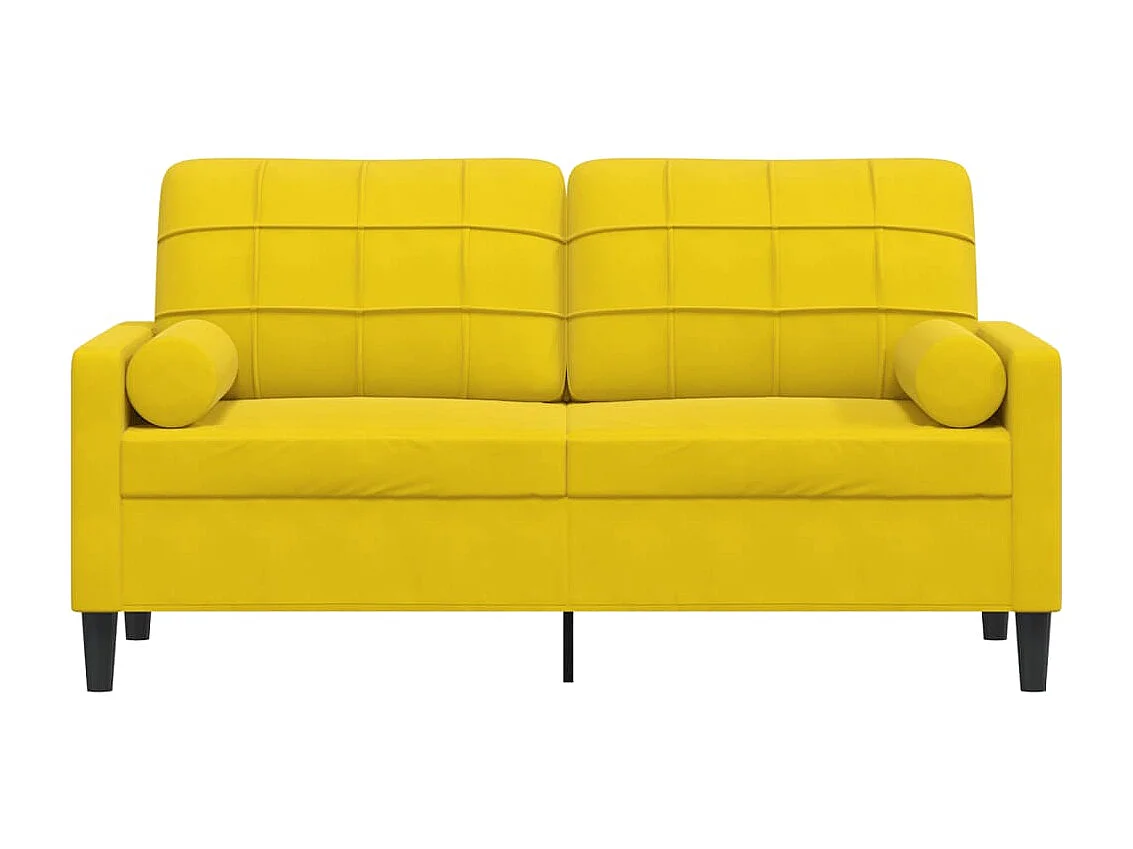 Sofá de 2 plazas con cojines decorativos amarillo 140 cm terciopelo