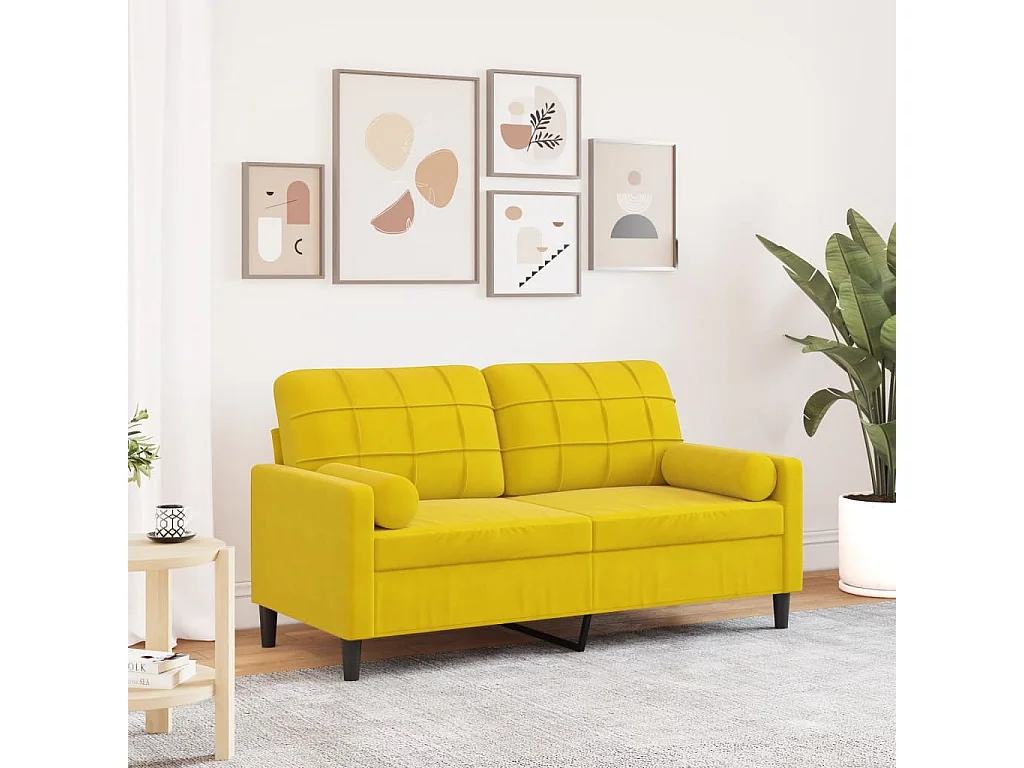 2-Sitzer-Sofa mit Dekokissen gelb 140 cm Samt