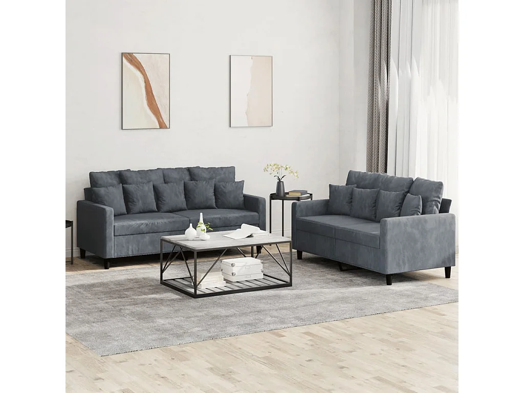 Ensemble de canapés 2 pcs avec coussins Gris foncé Velours