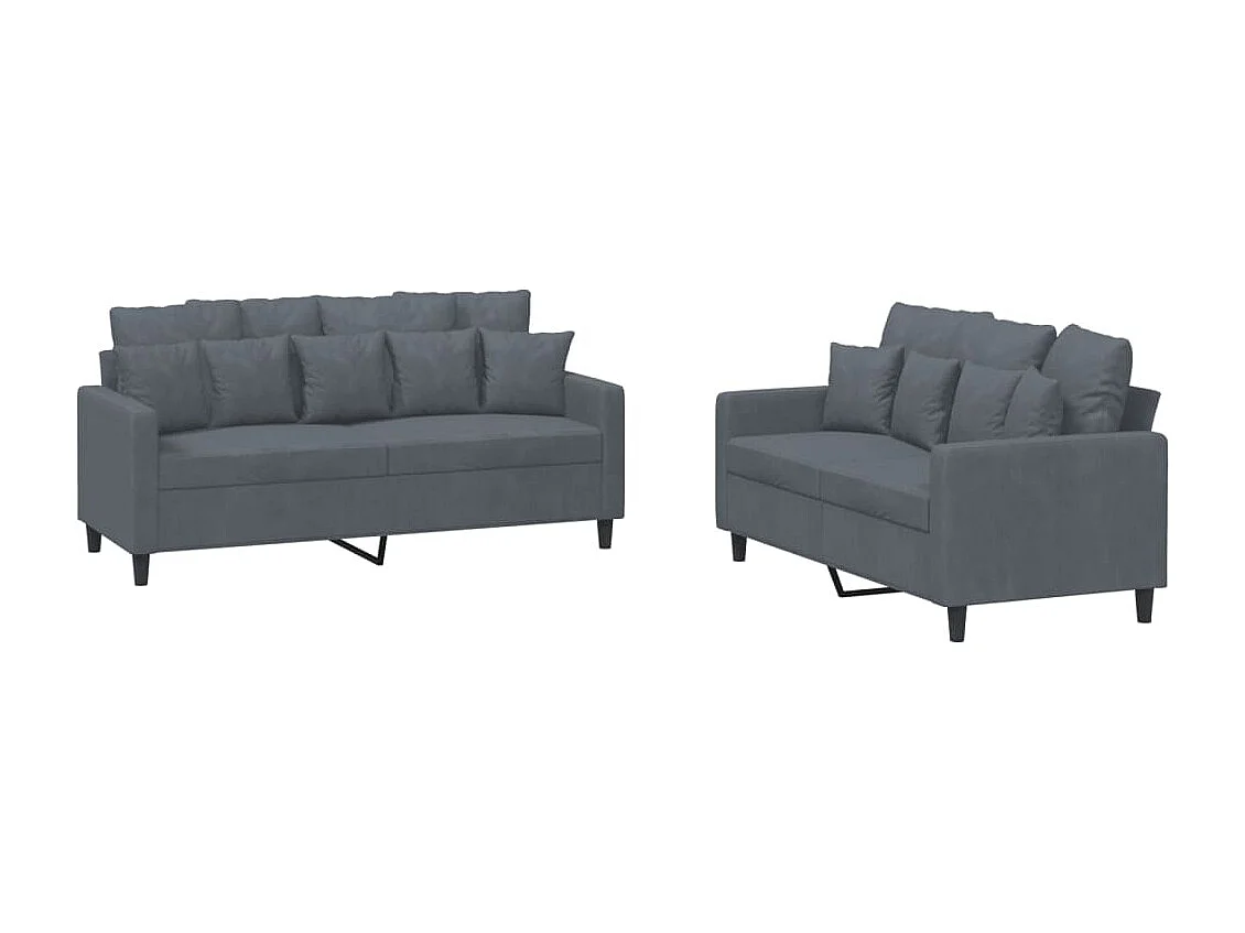 Ensemble de canapés 2 pcs avec coussins Gris foncé Velours