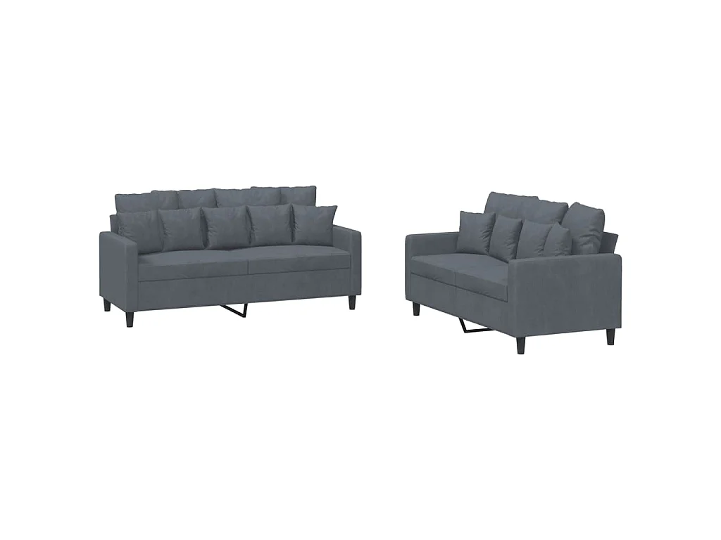 Ensemble de canapés 2 pcs avec coussins Gris foncé Velours