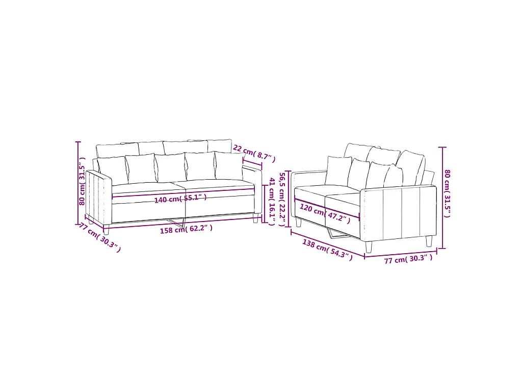 Ensemble de canapés 2 pcs avec coussins Gris foncé Velours
