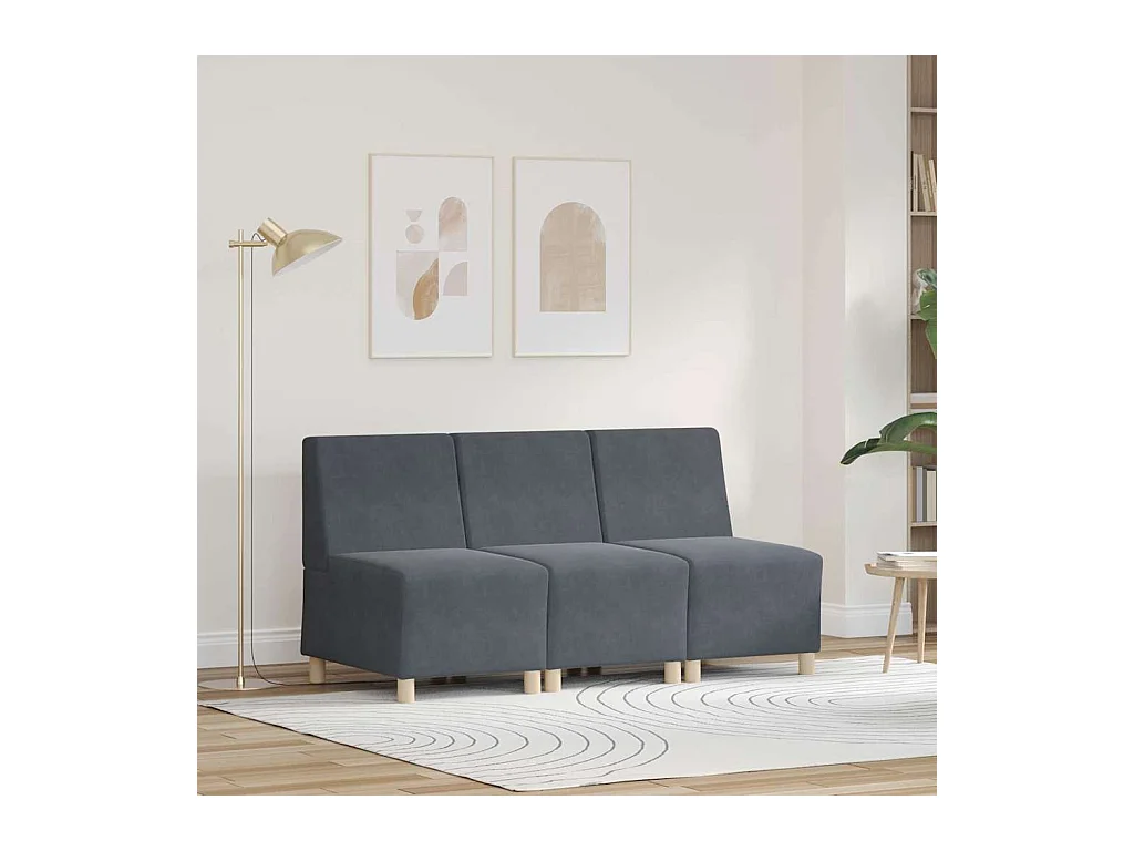 Divano componibile senza braccioli 3 pezzi grigio scuro