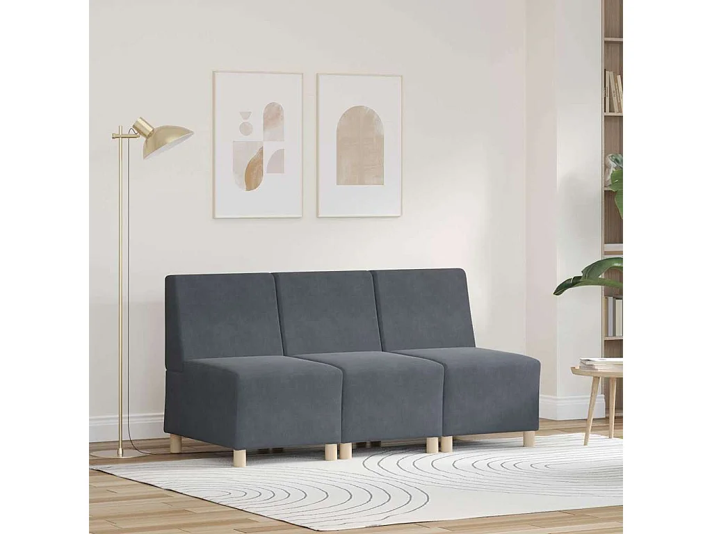 Unité de Sofa Modulaire Sans Accoudoirs 3 pcs Gris foncé
