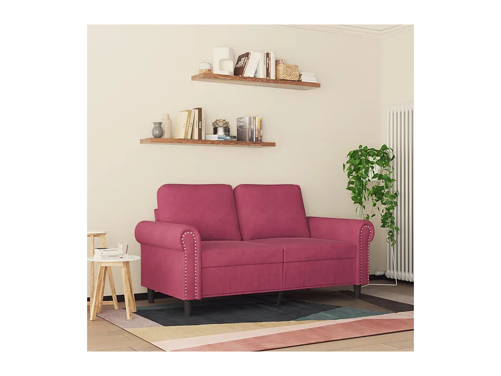 Divano 2 posti rosso bordeaux 120 cm velluto