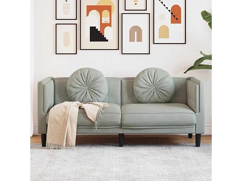 Sofá de 2 plazas de terciopelo gris claro con cojines