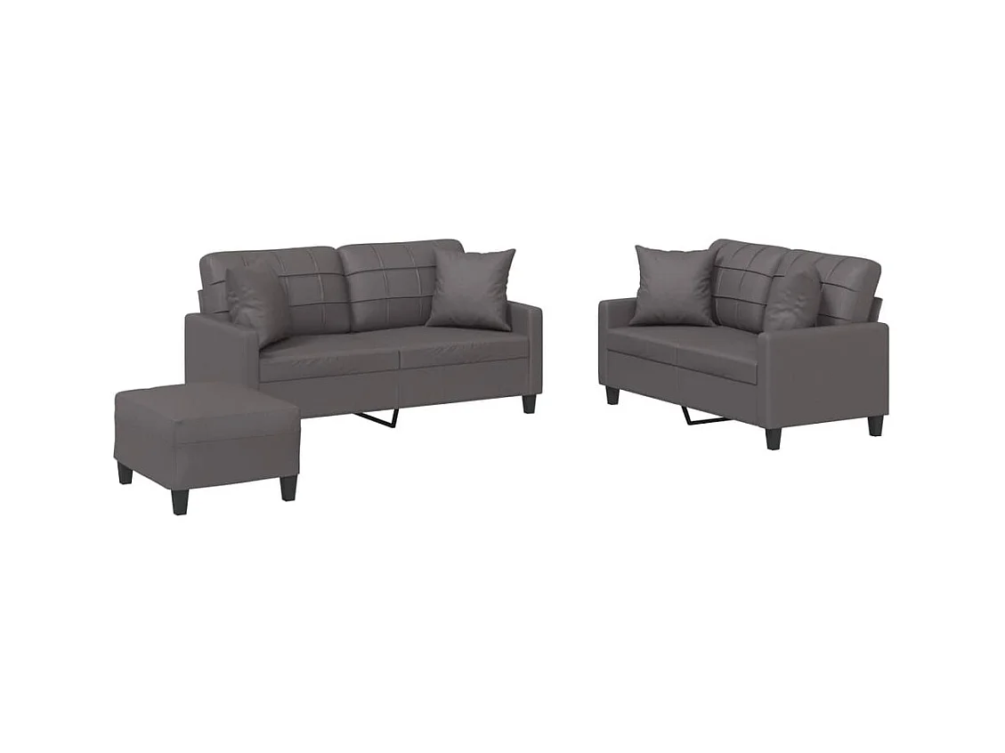 Ensemble de canapés 3 pcs avec coussins gris similicuir