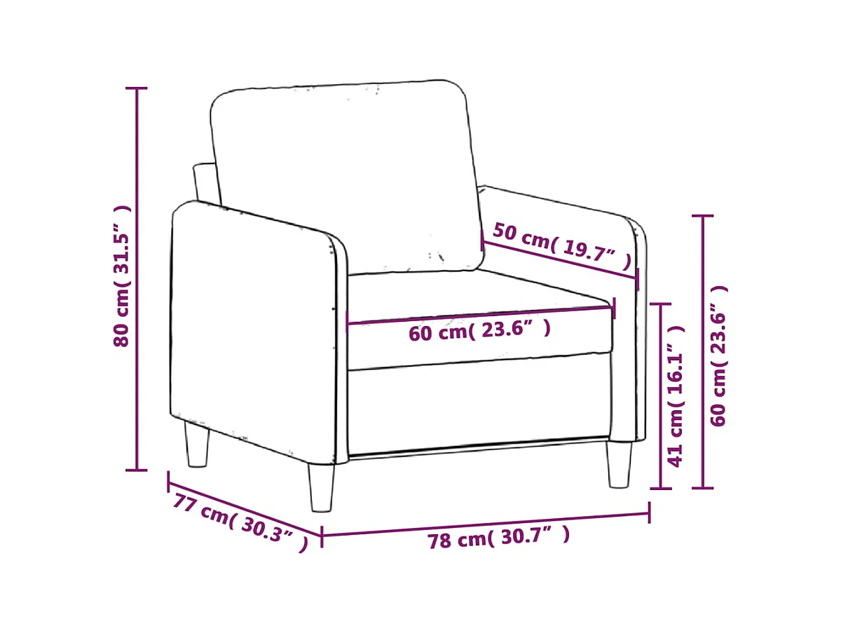 Sillón de terciopelo negro de 60 cm