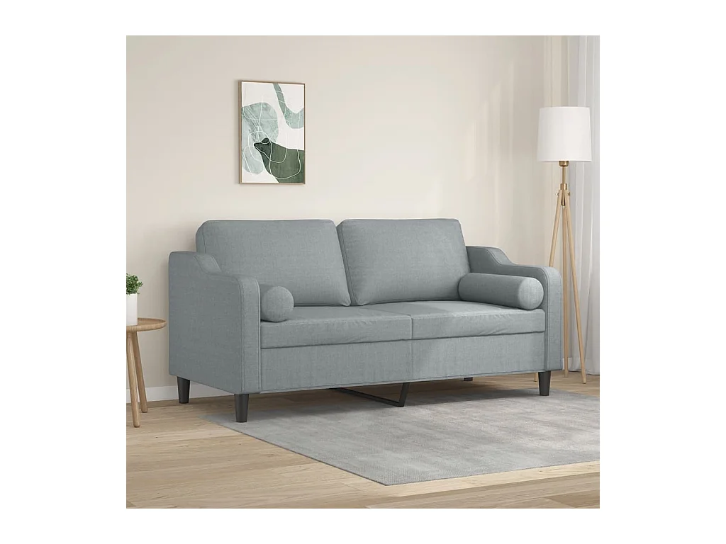 Sofá de 2 plazas con cojines gris claro de tela de 140 cm