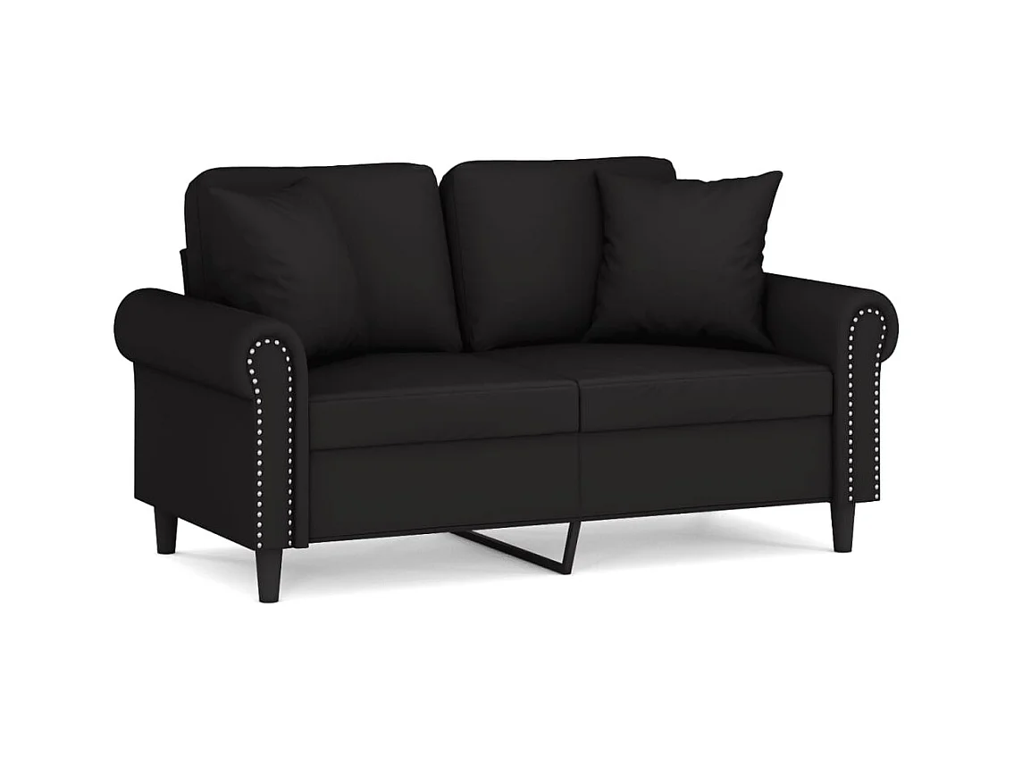 Sofá de 2 plazas con cojines decorativos de terciopelo negro de 120 cm.