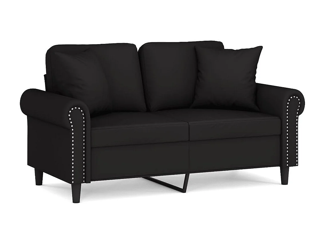 Sofá de 2 plazas con cojines decorativos de terciopelo negro de 120 cm.