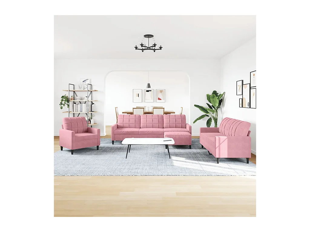 Set di divani 4 pezzi con cuscini, velluto rosa