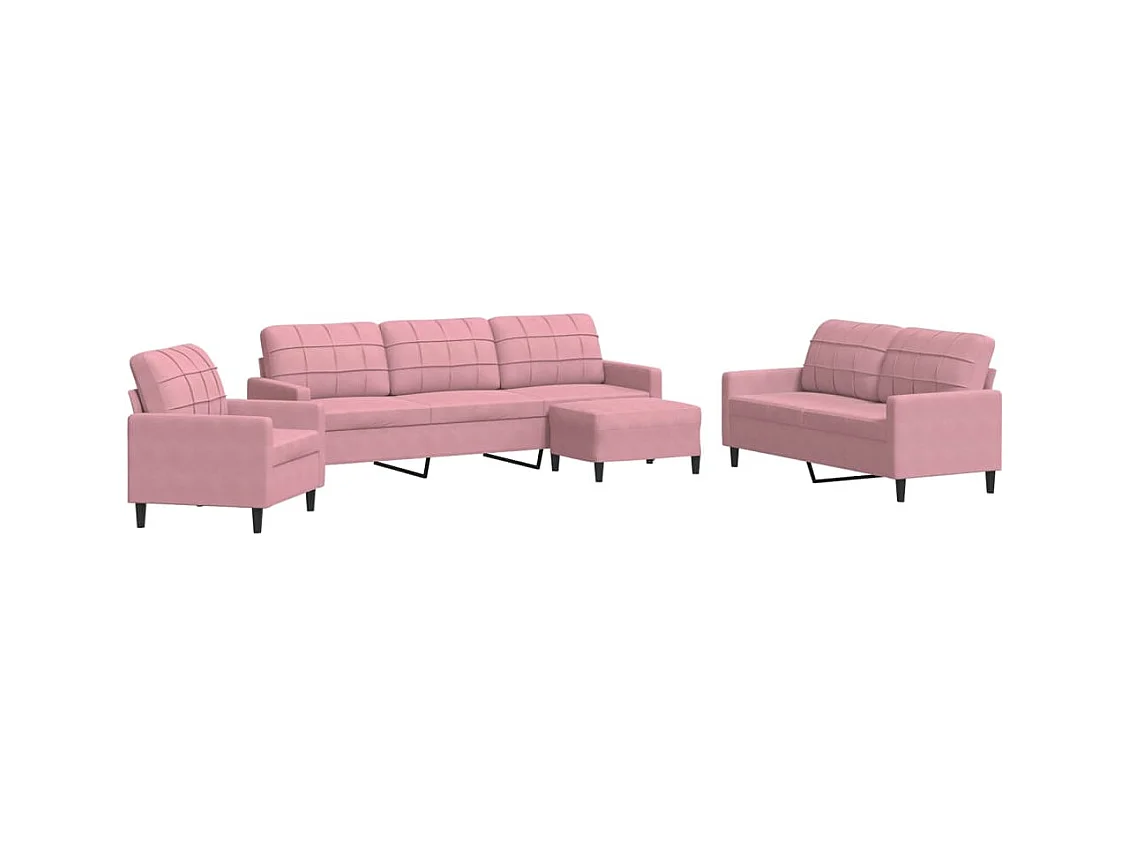 4-delige bankstel met kussens, roze fluweel