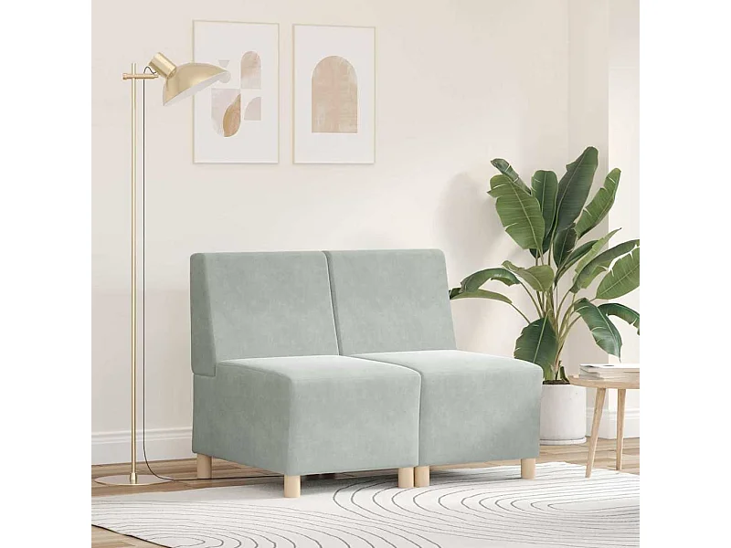 Sofá modular sin brazos, 2 piezas, gris claro