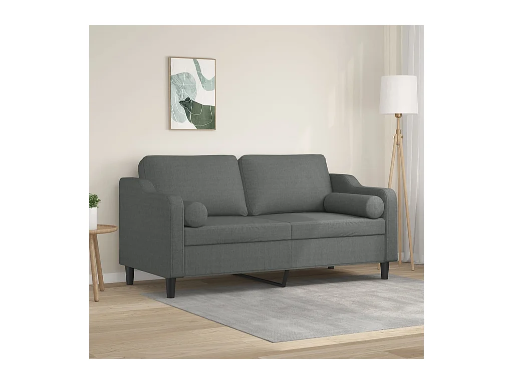 Sofá de 2 plazas con cojines gris oscuro de tela de 140 cm