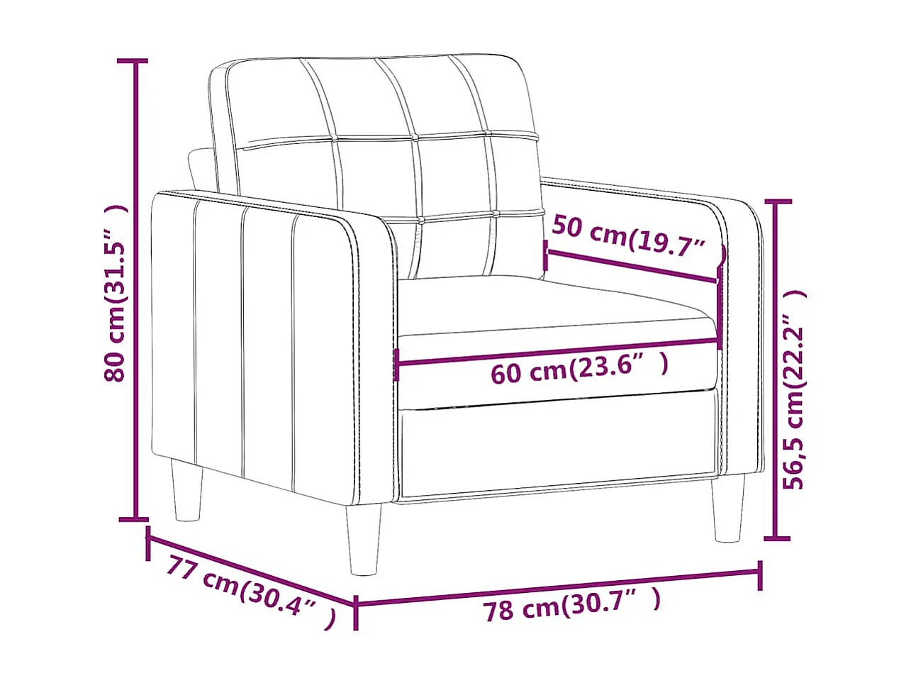 Crèmekleurige fauteuil 60 cm kunstleer