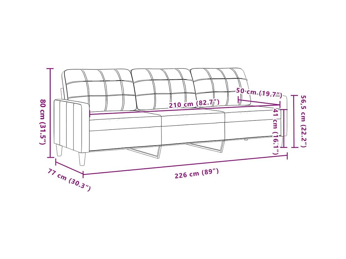 Divano 3 posti Rosa 210 cm Velluto